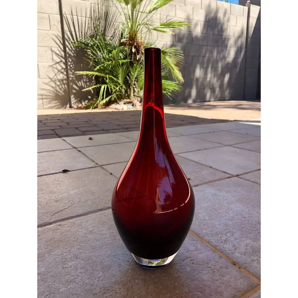 Vintage IKEA Salong Ruby Red Art Glass Vase Johanna Jelinek 12.5” MCM Bud Blown